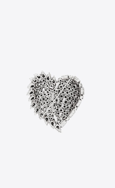 smoking heart brooch in silver brass and clear crystal